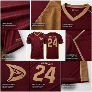 High Performance Mens <b>Maroon</b> Gold Cornhole Uniforms Embroidered Pique Sportswear <b>Maroon</b> Gold Polyester Pique Activewear - Product Image 4