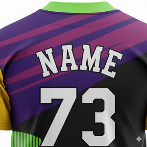 Camiseta de Fútbol Personalizada Azul Oscuro y Rosa con Estampado Geométrico Sublimado 100% Poliéster Unisex Adulto Manga Corta Cuello Baseball - Product Image 3