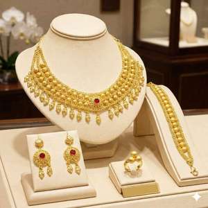ชุดเครื่องประดับแฟชั่นดีไซน์ฝรั่งเศส ชุบทองไมครอน 14K18K24K ขายส่ง ชุดเครื่องประดับแต่งงานสไตล์ยุโรปดั้งเดิมและดูไบ - Product Image 1