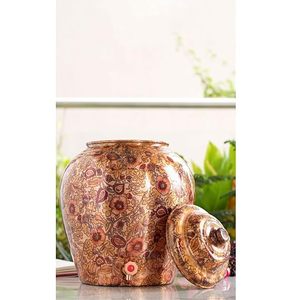 Distributeur d'eau en cuivre à motif floral avec couvercle et robinet pour usage domestique - Product Image 3