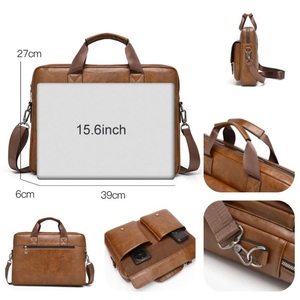 High Quality Custom-made Leather Laptop <b>Bag</b> Custom Logo Multiple Pockets Soft Texture Office Use Casual Style Shoulder Carry - Product Image 6