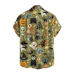 Chemise en coton marron à manches courtes pour homme avec motif d'Halloween, squelette de vampire, chat, citrouille - Product Image 4