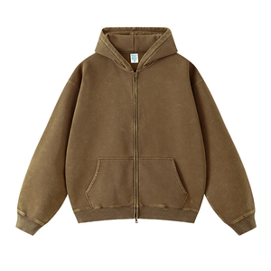 <b>Mens</b> Customize Oversized Zip-Up Hoodie <b>Sweatshirt</b> Solid Color Casual Hooded Fleece Regular Length 100% Cotton French Terry - Product Image 1