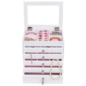 Armadio Portagioie Grande in Legno Lucido a 5 Livelli, Organizzatore per Bracciali con Logo Personalizzato, Stile Antico Bianco YS - Product Image 4