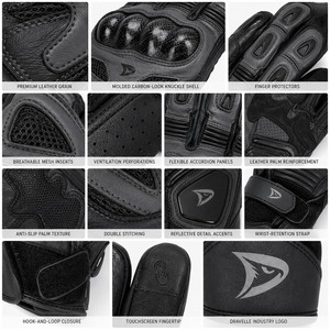 Guantes de cuero al por mayor para carreras, negros, transpirables, con protección de palma y cierre de velcro, unisex, para montar. - Product Image 5