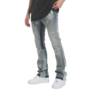 SENSE Dropshipping Venta al por Mayor Jeans de Diseñador Pintados de Alta Gama 100% Algodón Jeans Acampanados para Hombre - Product Image 3