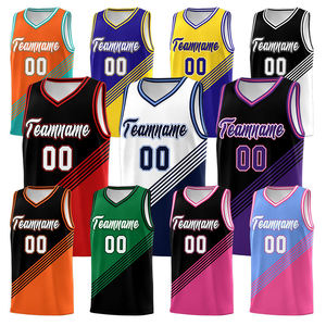 Camisetas de Baloncesto Sublimadas Personalizadas Unisex con Cuello en V, Sin Mangas, Transpirables, de Poliéster, Diseño Deportivo, Bloques de Color, 00 Nombre del Equipo - Product Image 4