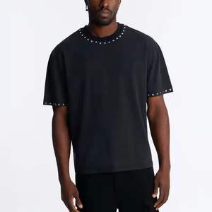 เสื้อยืดผู้ชายลำลองฤดูร้อน ล้างสีแบบแอซิด ประดับเพชร กันหด ระบายอากาศได้ดี พิมพ์ลายพัฟฟ์ ผ้าฝ้าย 100% สไตล์วินเทจ ชายเสื้อสั้น - Product Image 5