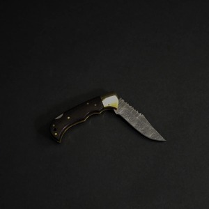 Custom OEM DIY Damascus Steel Folding <b>Knife</b> with <b>Bone</b>+Brass <b>Handle</b> Handmade Pocket <b>Knife</b> Leather Sheath Outdoor EDC Gift - Product Image 5