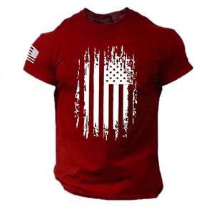 T-shirt à manches courtes rouge pour homme avec imprimé drapeau américain, col rond, jersey décontracté, coupe régulière, longueur normale, 100% coton respirant - Product Image 1