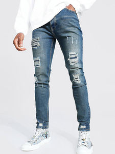 Pantalon en jean stretch slim fit pour homme, gris délavé vintage, effet usé, vente en gros - Product Image 4