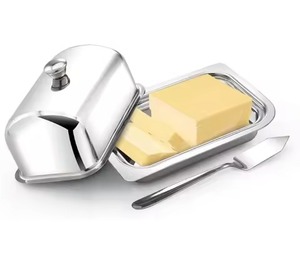 Organizador de desayuno, plato de metal para mantequilla con tapa, caja de almacenamiento de mantequilla para mesa de comedor - Product Image 3