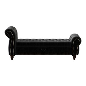 Panca letto imbottita in velluto nero da 164 cm con chiusura a bottoni e chaise longue contenitore per camera da letto - Product Image 6