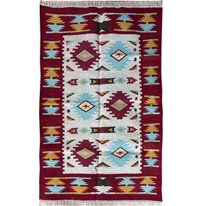 Tapis à tissage plat en coton rouge et arc-en-ciel fait à la main, teints en légumes naturels, fournisseur indien personnalisé, tapis et ensembles - Product Image 3