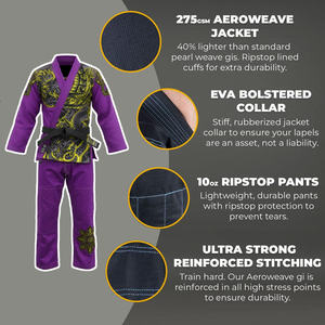 Kimono de BJJ Morado con Estampado de Dragón Amarillo, 100% Poliéster, Unisex, para Adultos, Ropa de Artes Marciales, Impresión por Sublimación, Corte Regular - Product Image 5