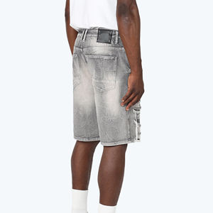 Shorts en jean pour hommes à taille élastique, style urbain, haute qualité, design personnalisé et logo imprimé – Meilleures ventes - Product Image 2