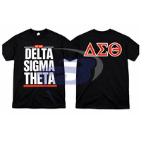 Delta |   Sigma |   Camiseta negra Theta Sorority EST 1913 con diseño de letras griegas rojas en contraste, 100% algodón transpirable, DST Sorority