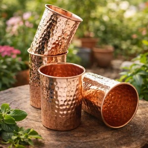 New Arrivals Stock Heat Resistance Custom Electroplate Luster Effect Colors Hammered Copper Glass Tumbler <b>Set</b> 401-500ml - Product Image 4