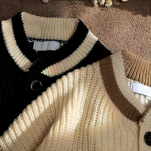 <b>Women's</b> <b>Black</b> Knit <b>Cardigan</b> With Bear Applique Cartoon Pattern Full Sleeve Casual Autumn Wear 100% Acrylic Button Up Collar - Product Image 2