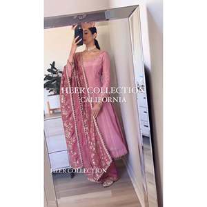 Ensemble de robe Anarkali rose pour femmes avec dupatta et pantalon palazzo, taille L, Aarohi Designer - Product Image 5
