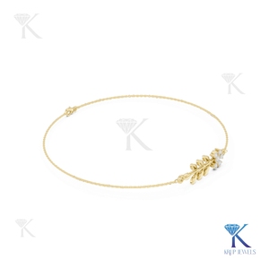 Lab Grown Diamond Floral Leaf Chain <b>Bracelet</b> 14K 18K <b>Solid</b> Gold Fine Women Minimalist Dainty Olive Branch Jewelry Manufacturer - Product Image 4
