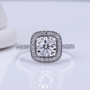 Women's Cushion Cut Diamond Engagement <b>Ring</b> White Gold lab grown Diamond Halo Classic Style - Product Image 1