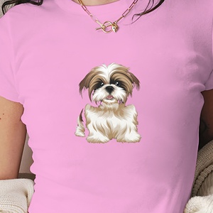 เสื้อยืดแฟชั่นผู้หญิงมีภาพประกอบสำหรับสุนัขชิสุ - Product Image 3