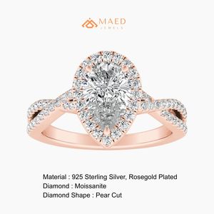แหวนหมั้นเพชรโมอิสซาไนต์ทรงลูกแพร์ประดับเพชรแบบ Halo Prong Setting สีโรสโกลด์ ของขวัญเครื่องประดับหรูหราสำหรับผู้หญิง สำหรับวันครบรอบแต่งงาน - Product Image 6