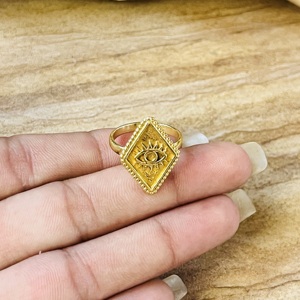 Anillo de Ojo Turco de Diseño Único, Anillo Boho de Latón para Mujer, Chapado en Oro de 18k, Anillo Geométrico de Protección, Estilo Tribal Vintage, Venta al por Mayor/OEM/ODM - Product Image 2
