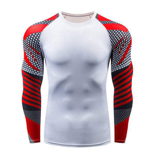 <b>Men's</b> Full Sleeve Rash Guard White Red Black Sublimation Printed Breathable Quick Dry <b>Compression</b> <b>Shirt</b> 140g Polyester - Product Image 2