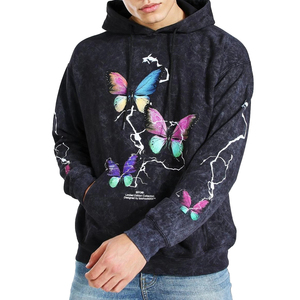 Sweat-shirt à capuche noir pour homme, coupe classique, manches ornées de strass, style streetwear, 100% coton, tissu en molleton français, écologique, hiver - Product Image 4