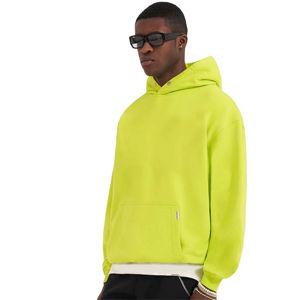 Sweat à capuche jaune fluo pour homme, personnalisable avec logo, en molleton épais, poche kangourou, OEM ODM, couleur personnalisée, sweat à capuche épais pour homme - Product Image 2