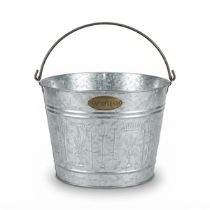 Vintage Galvanized Metal <b>Bucket</b> Planter with Wire Handle Rustic Embossed Flower Pot Zinc Garden Storage <b>Tin</b> Pail - Product Image 1