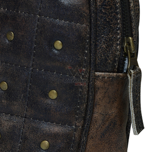 Leather Backpack Genuine Cowhide Geometric <b>Studded</b> Zipper <b>Bag</b> Soft Handle Water Resistant Womens Daily Carry - Product Image 5