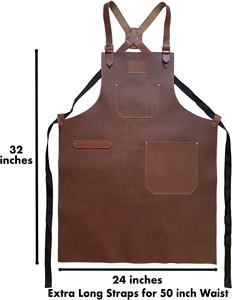 100% delantal sin mangas con babero de Chef/peluquero de cocina de cuero genuino en marrón negro para profesionales - Product Image 2