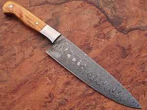 Handmade Best Supplier Cooking Damascus Steel Chef <b>Knife</b> <b>Bread</b> <b>Knife</b> With Olive Wood Handle & With Leather Sheath - Product Image 3