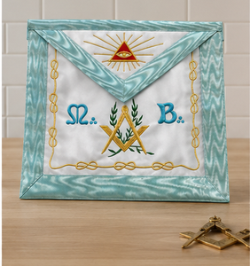 French Rite M:. B:. Apron Embroidered White with Teal Trim Custom Ceremonial Regalia Bullion Wire Craft - Product Image 3