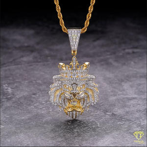 Exclusive Hip Hop <b>Crown</b> Animal Pendant with Fully Flooded Lab Grown Diamond Setting and <b>Silver</b> Finish - Product Image 5