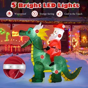 Babbo Natale Gonfiabile su Dinosauro con Luci LED, 2 Metri, Decorazioni Natalizie da Esterno per Giardino - Product Image 5