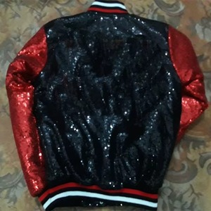 Women's <b>Sequin</b> Bomber <b>Jacket</b> Full Sleeve Stand Collar Zipper Closure Autumn Wear Metallic Glitter Print Polyester Material - Product Image 2