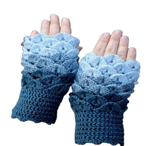 Handmade Crochet <b>Fingerless</b> <b>Gloves</b> Blue Ombre Wrist Length Cotton Spandex Winter Casual Outdoor Quick Dry Warmth Customizable - Product Image 1