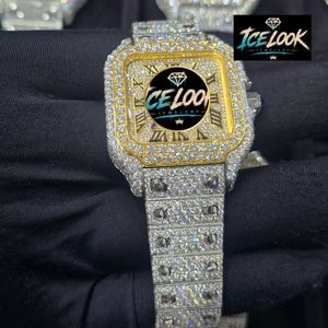 นาฬิกาข้อมือ Iced Mechanical ขนาด 36 มม. หน้าปัดสี่เหลี่ยม ตัวเลขโรมัน ประดับคริสตัล โทนสีทอง โทนสีเงิน สำหรับผู้ชาย แฟชั่น - Product Image 2