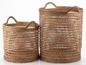 Juego de 2 Cestas Organizadoras Circulares de Mimbre Abierto, Ecológicas, Hechas a Mano, de Ratán Natural, Modernas y Multifuncionales, Hechas en Vietnam - Product Image 1
