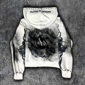 Blouson zippé à strass pour hommes et femmes, modèle 2026, blanc, court, scintillant, en cristal, style streetwear urbain HD - Product Image 4