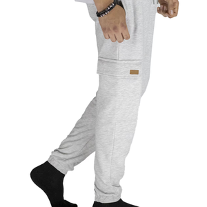 Terry <b>Cargo</b> Jogger <b>Mens</b> Slim Fit 100% Cotton Sweatpants with Elastic Waist Mid Rise Pockets in Black <b>Brown</b> & Light Gray - Product Image 1