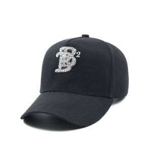 2024 casquette unie en coton sur mesure chapeau 5 panneaux noir strass haut profil casquette de baseball - Product Image 1
