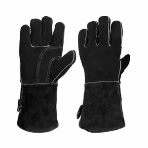 Gants de sécurité industriels durables en cuir de vachette fendu noir jais, résistants à la chaleur, avec manchette anti-vibration, pour le soudage, certifiés CE - Product Image 1