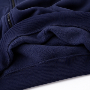 Solid Navy Full <b>Zip</b> Men <b>Hoodies</b> Cotton Fleece Regular Fit Kangaroo <b>Pocket</b> Custom Logo Autumn Winter Wholesale Manufacturer - Product Image 4