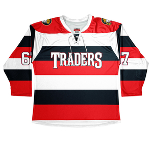 Maillot de hockey sur glace Rochester Wranglers bleu, blanc, rouge, sublimation, polyester respirant, nom de l'équipe, fermeture à nouer - Product Image 5