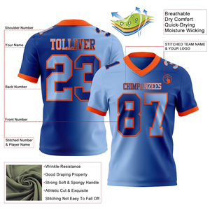 Custom Royal Football Jersey <b>Light</b> Blue <b>Orange</b> Mesh Authentic Gradient Fashion High Quality Breathable Sports Wear Athletic - Product Image 2